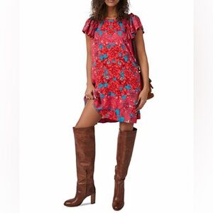 Free People Red and Blue Floral Midi Dress